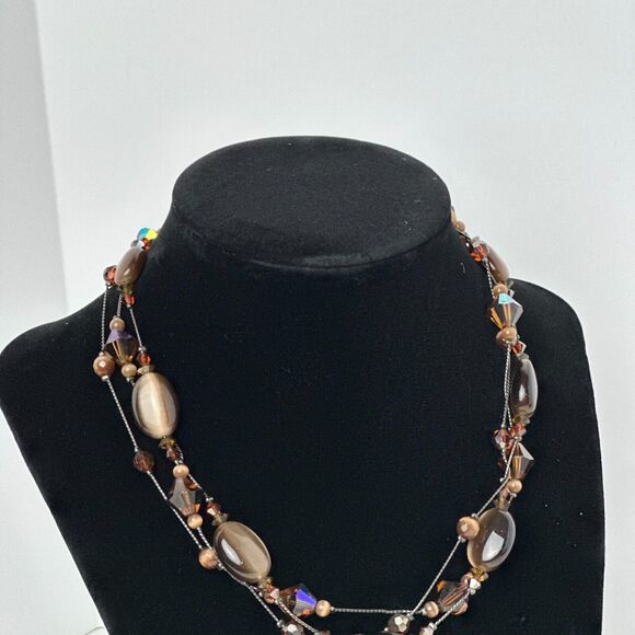 Dabby Reid Copper Tone Chain Beaded Statement Necklace Multi Strand Jewelry - Picture 5 of 16